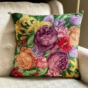 Gorgeous floral print needlepoint pillow